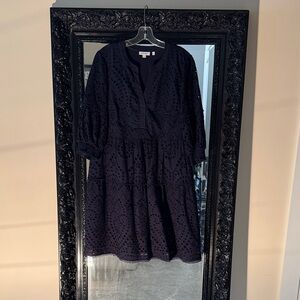 Chico's Dark Blue 3/4 Sleeve Eyelet Dress
